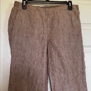 J. Jill SP Heather Brown Linen cropped ankle pant elastic waist pull on pockets